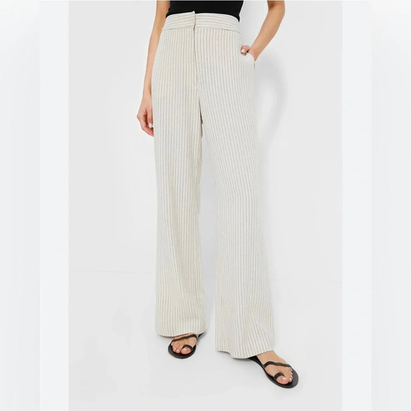 Tuckernuck Natural Stripe High Waist Wide Leg Linen Blend Faris Pants Sz 10 NWT - Picture 2 of 13